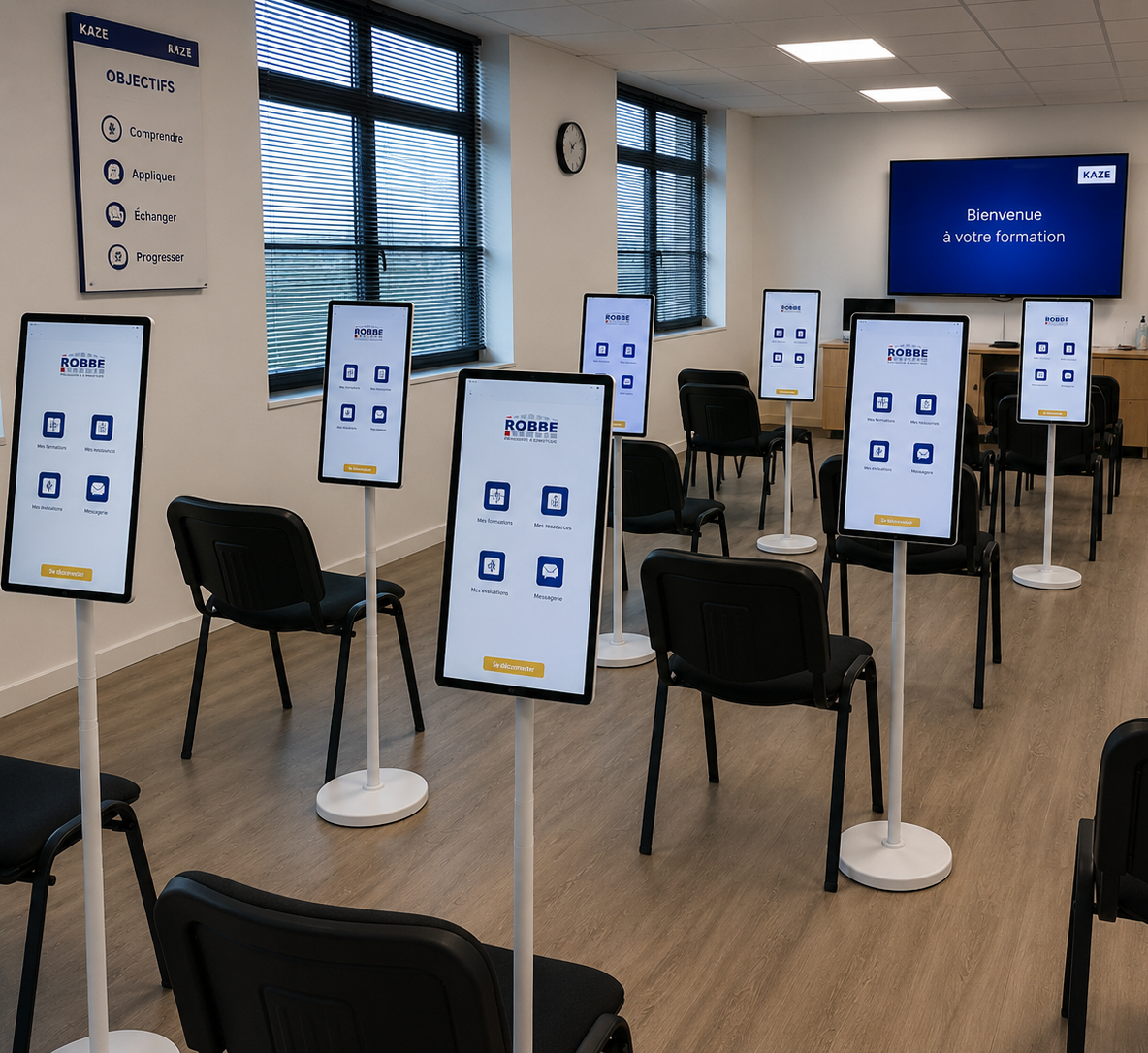 Borne tactile installée — témoignage de Camille D., Responsable formation